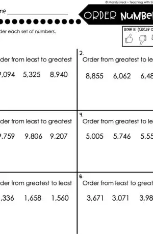 3rd Grade Place Value Worksheet - Order Numbers 1