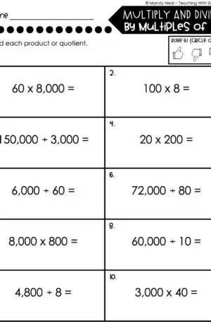 4th Grade Place Value Worksheet - Multiply and Divide by Multiples of Ten 1