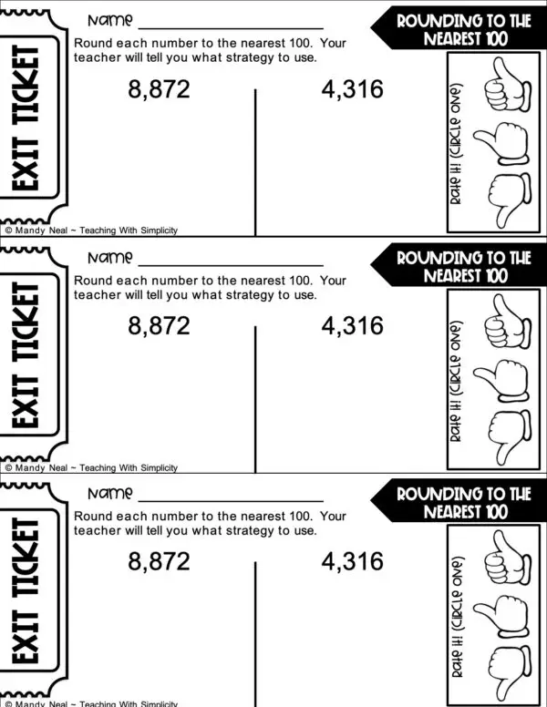 3rd Grade Place Value Exit Ticket-Round to the Nearest 100 2