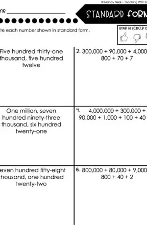 4th Grade Place Value Worksheet - Standard Form 1