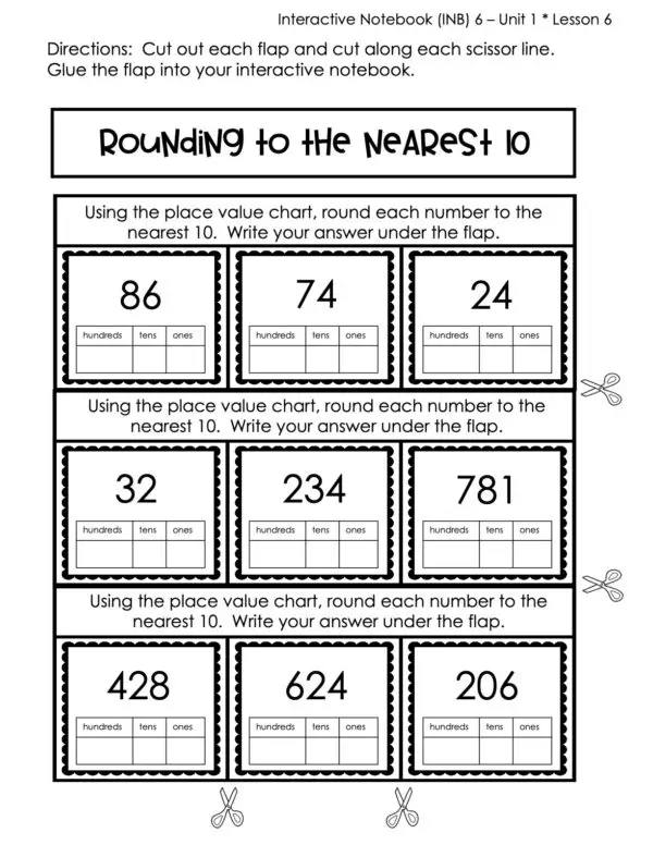 3rd Grade Rounding to the Nearest 10 Interactive Notebook