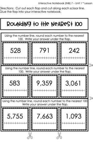 3rd Grade Rounding to the Nearest 100 Using a Number Line Interactive Notebook