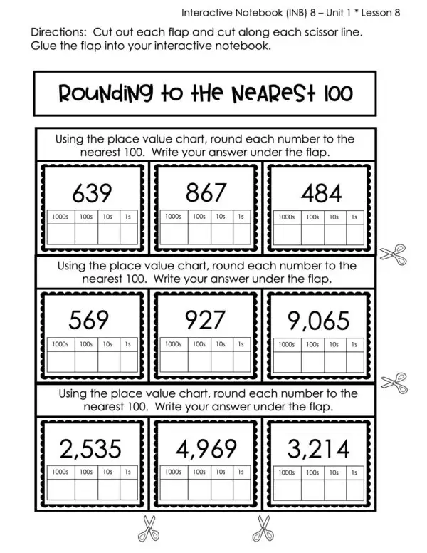 3rd Grade Rounding to the Nearest 100 Interactive Notebook