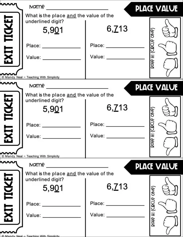 3rd Grade Place and Value of Underlined Digit Exit Ticket 2