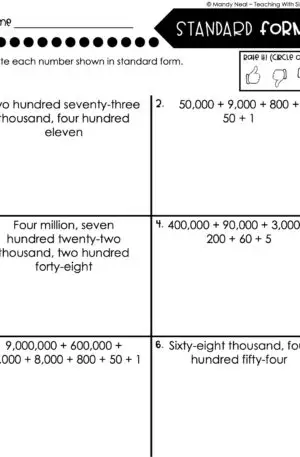 4th Grade Place Value Worksheet - Standard Form 2