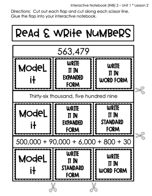 4th Grade Place Value Read and Write Whole Numbers Interactive Notebook