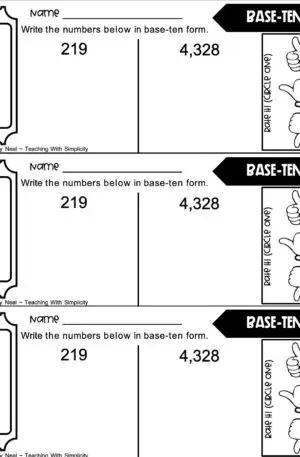 3rd Grade Place Value Exit Ticket-Write Numbers in Base Ten 1