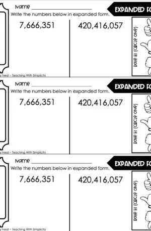 5th Grade Place Value Exit Ticket - Expanded Form