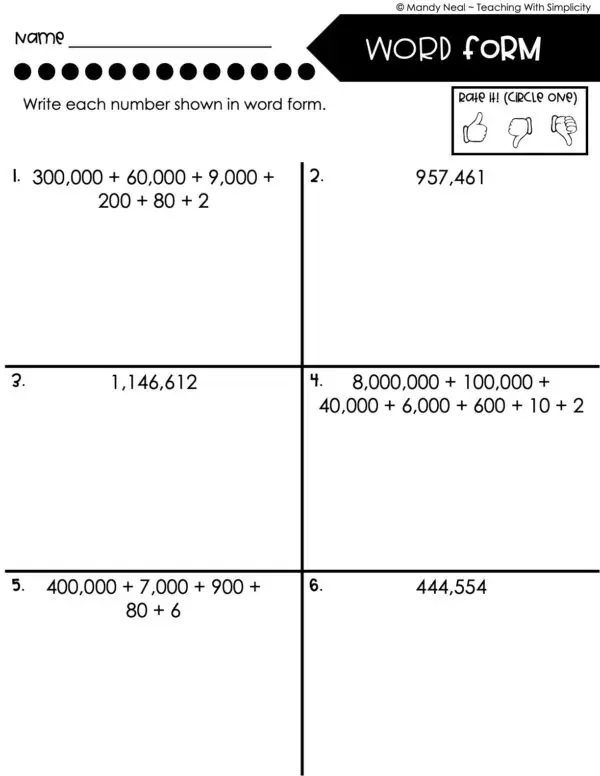 4th Grade Place Value Worksheet - Word Form 1