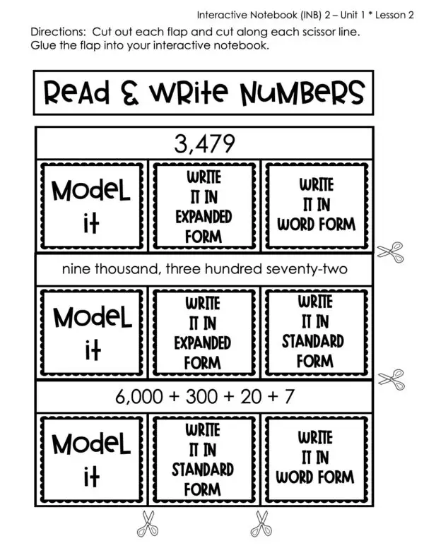 3rd Grade Place Value Read and Write Numbers Interactive Notebook