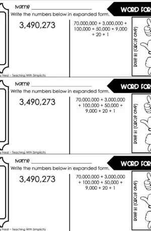 5th Grade Place Value Exit Ticket - Word Form