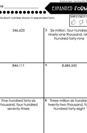 4th Grade Place Value Worksheet - Expanded Form 1