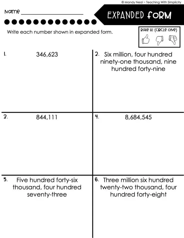 4th Grade Place Value Worksheet - Expanded Form 1