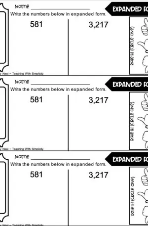 3rd Grade Place Value Exit Ticket-Write Numbers in Expanded Form