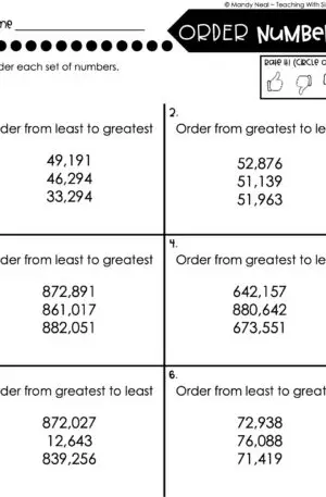 5th Grade Place Value Worksheet - Order Whole Numbers 1