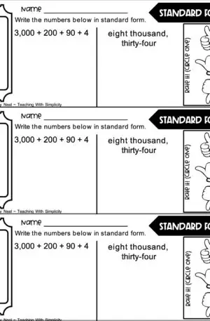 3rd Grade Place Value Exit Ticket-Write Numbers in Standard Form