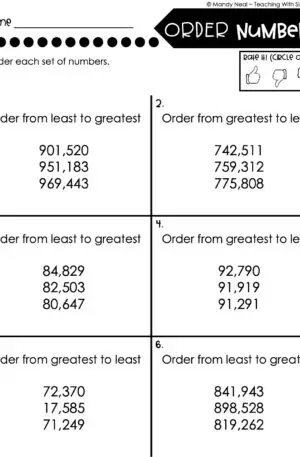 5th Grade Place Value Worksheet - Order Whole Numbers 2