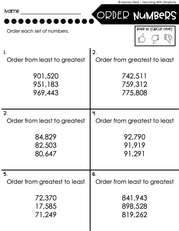 5th Grade Place Value Worksheet - Order Whole Numbers 2