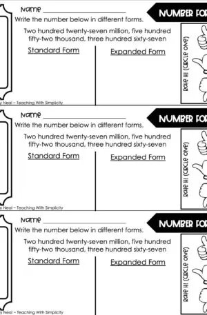 5th Grade Place Value Exit Ticket – Number Forms 2