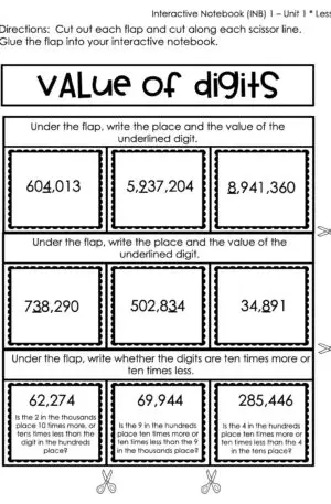 4th Grade Place Value Interactive Notebook