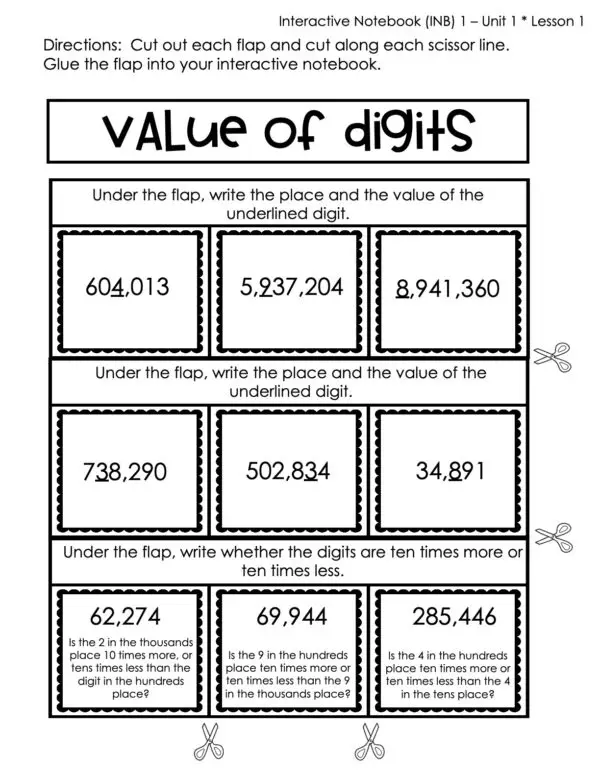 4th Grade Place Value Interactive Notebook