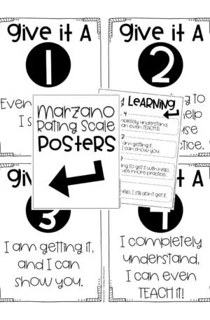 Student Data Notebook: Marzano Rating Scale Posters (Black and White)