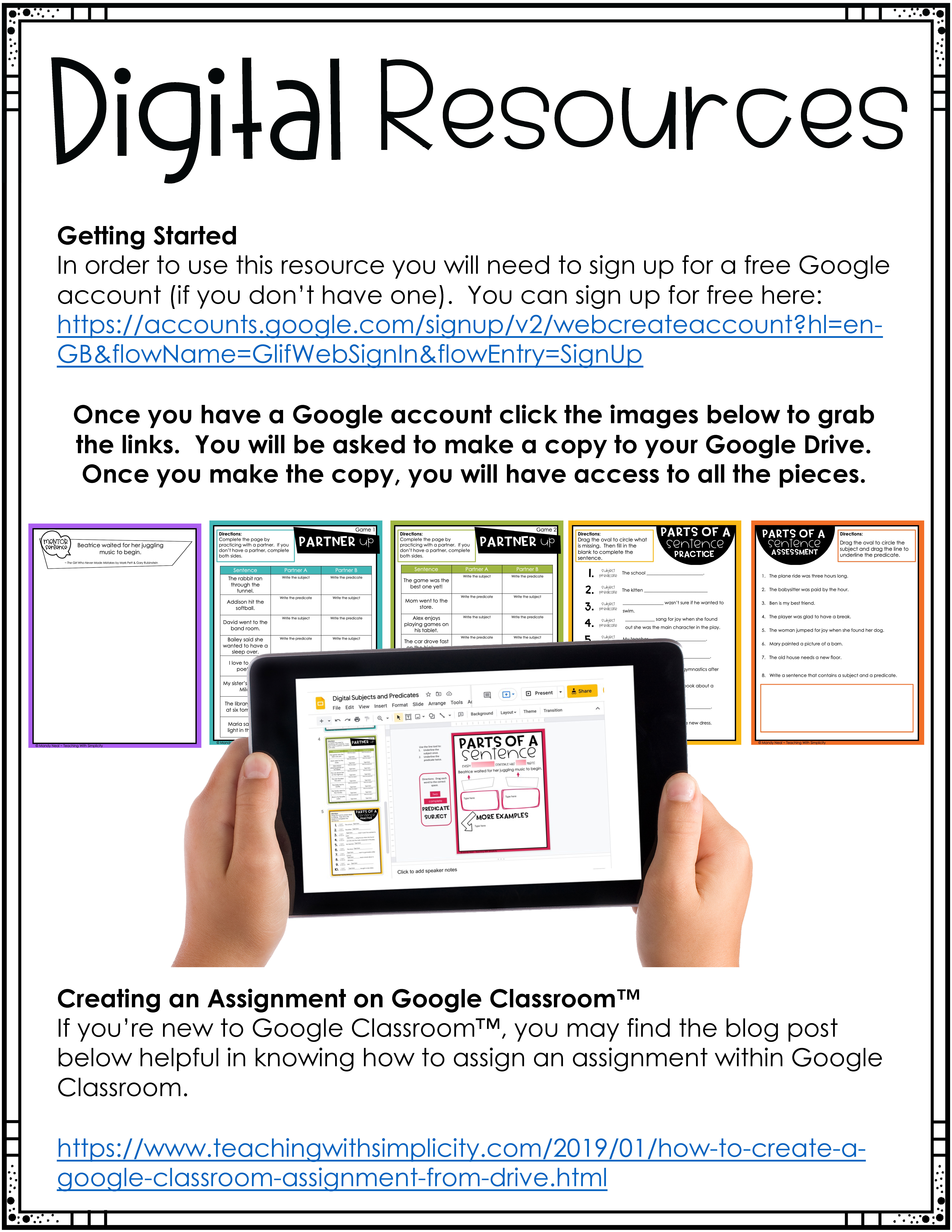 4th and 5th Grade Subjects and Predicates Digital Link