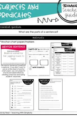 4th and 5th Grade Subjects and Predicates Teacher Guide