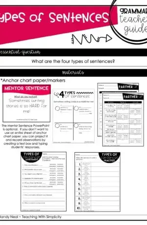 4th and 5th Grade Types of Sentences Teacher Guide