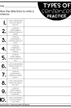 4th and 5th Grade Types of Sentences Practice