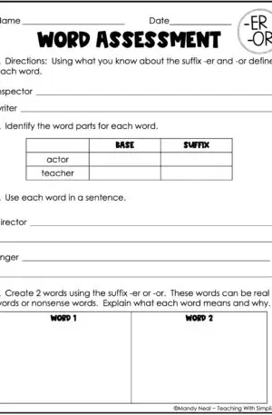 Morphology: -er/-or - Assessment