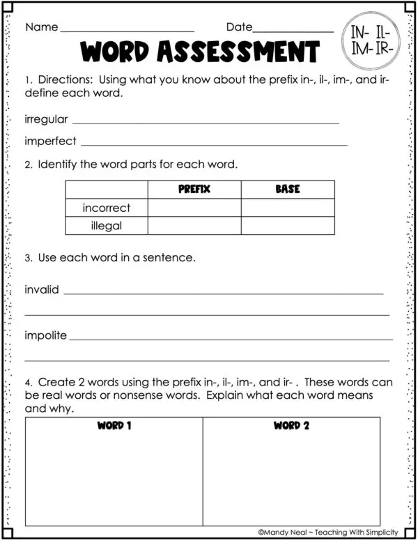 Morphology: in-/il-/im/ir – Assessment