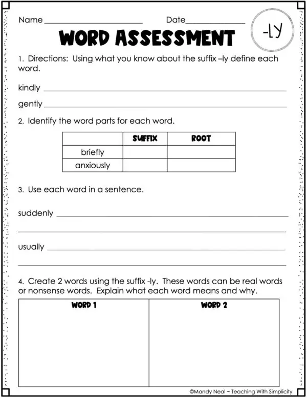 Morphology: -ly – Assessment