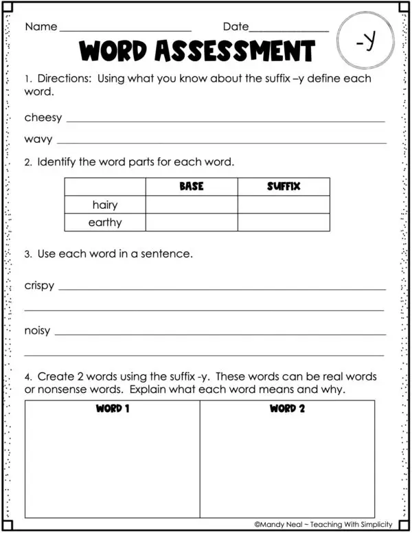 Morphology: -y – Assessment