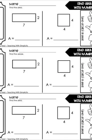 3rd Grade Area and Perimeter – Find Area with Numbers Exit Ticket 2