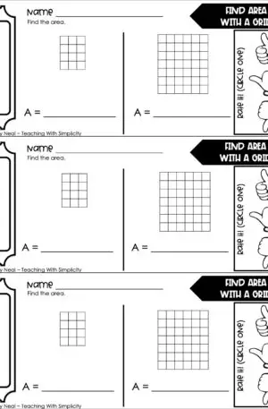 3rd Grade Area and Perimeter – Find Area with a Grid Exit Ticket 1