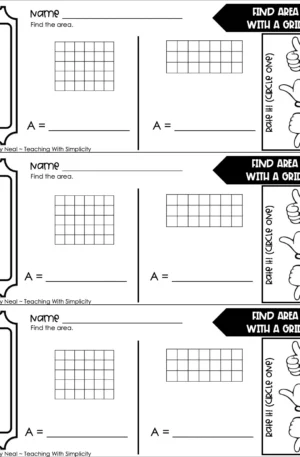 3rd Grade Area and Perimeter – Find Area with a Grid Exit Ticket 2