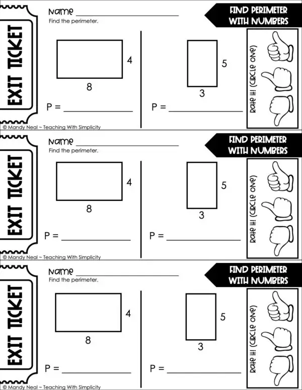 3rd Grade Area and Perimeter – Find Perimeter with Numbers Exit Ticket 1