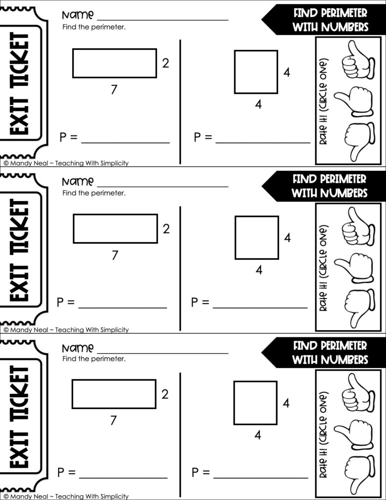 3rd Grade Area and Perimeter – Find Perimeter with Numbers Exit Ticket 2