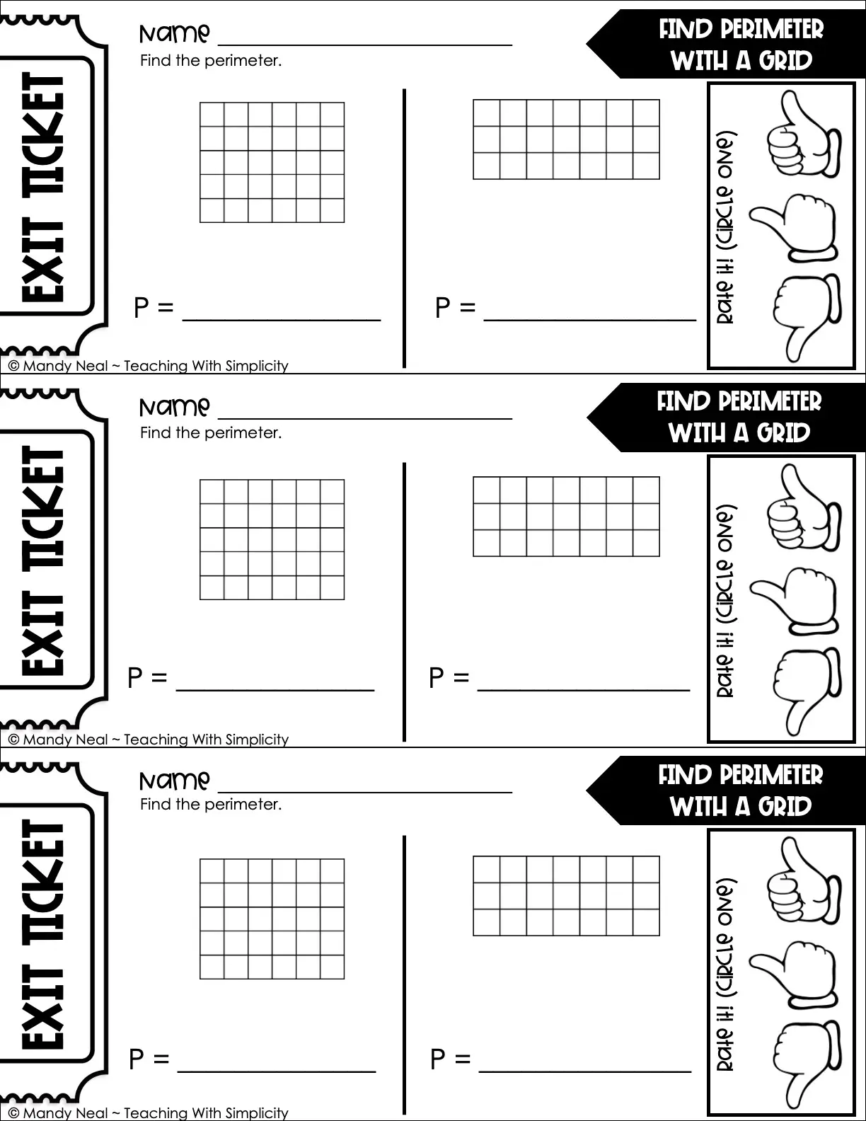 3rd Grade Area and Perimeter – Find Perimeter with a Grid Exit Ticket 2