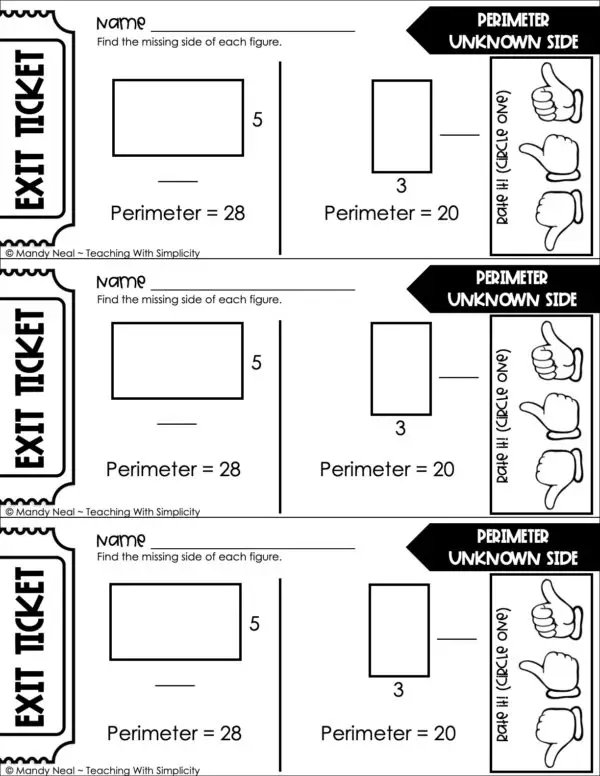 3rd Grade Area and Perimeter – Perimeter with Unknown Side Exit Ticket 1