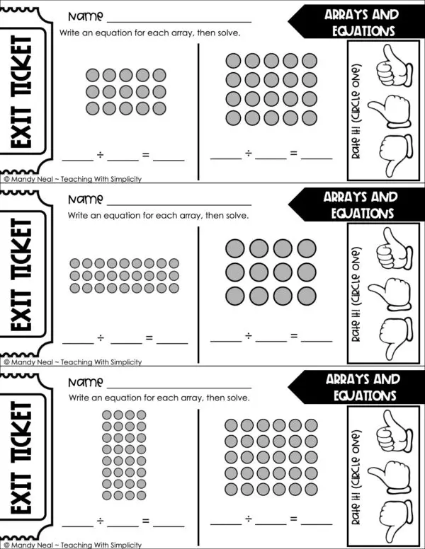 3rd Grade Division – Arrays and Equations Exit Ticket 1