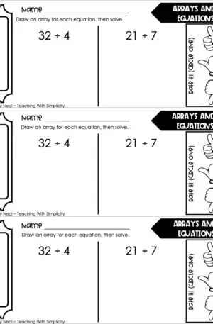 3rd Grade Division – Arrays and Equations Exit Ticket 2