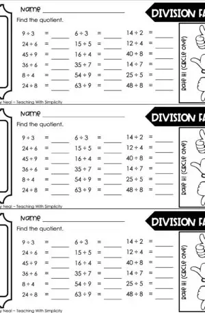 3rd Grade Division – Division Facts Exit Ticket 2