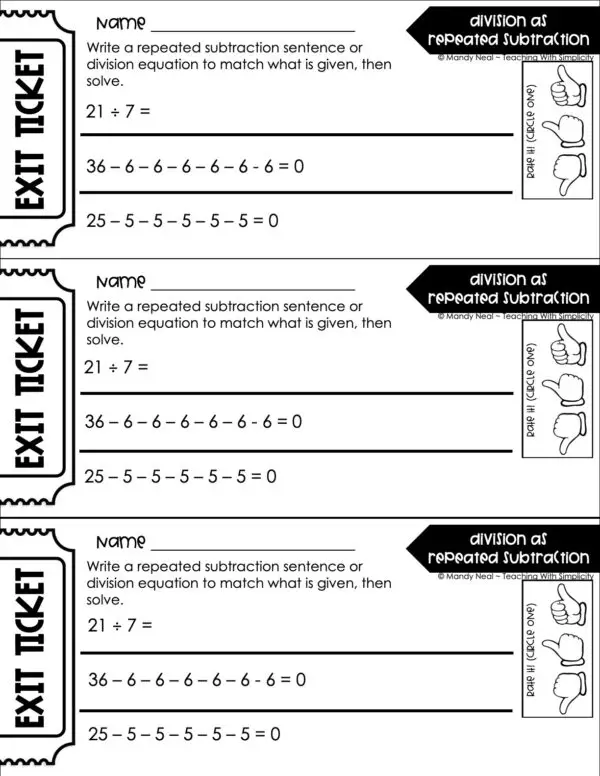 3rd Grade Division – Division as Repeated Subtraction Exit Ticket 3