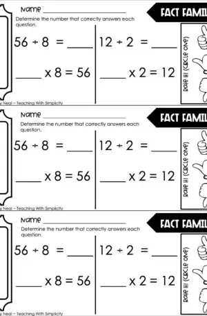 3rd Grade Division – Fact Families Exit Ticket 1