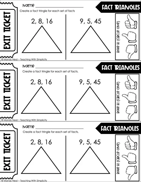 3rd Grade Division – Fact Triangles Exit Ticket 1