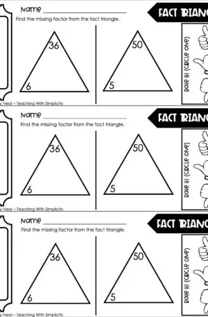 3rd Grade Division – Fact Triangles Exit Ticket 2