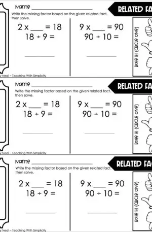 3rd Grade Division – Related Facts Exit Ticket 1