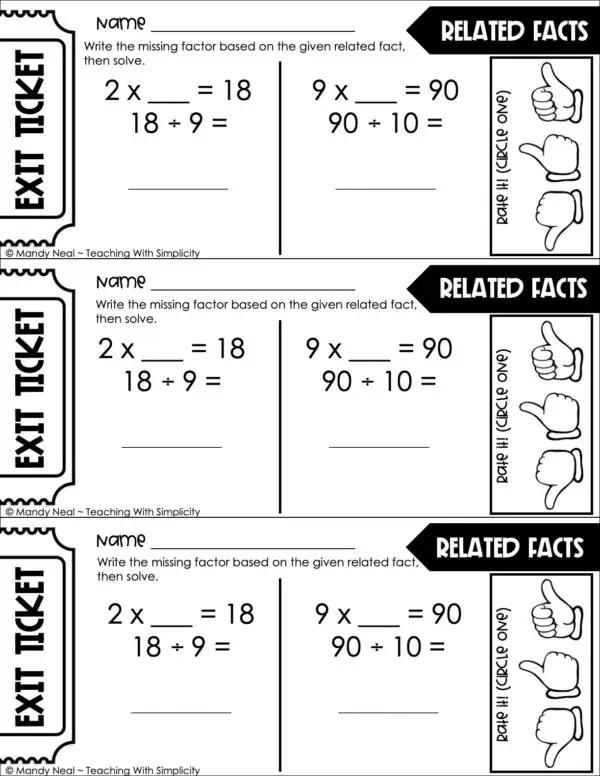 3rd Grade Division – Related Facts Exit Ticket 1